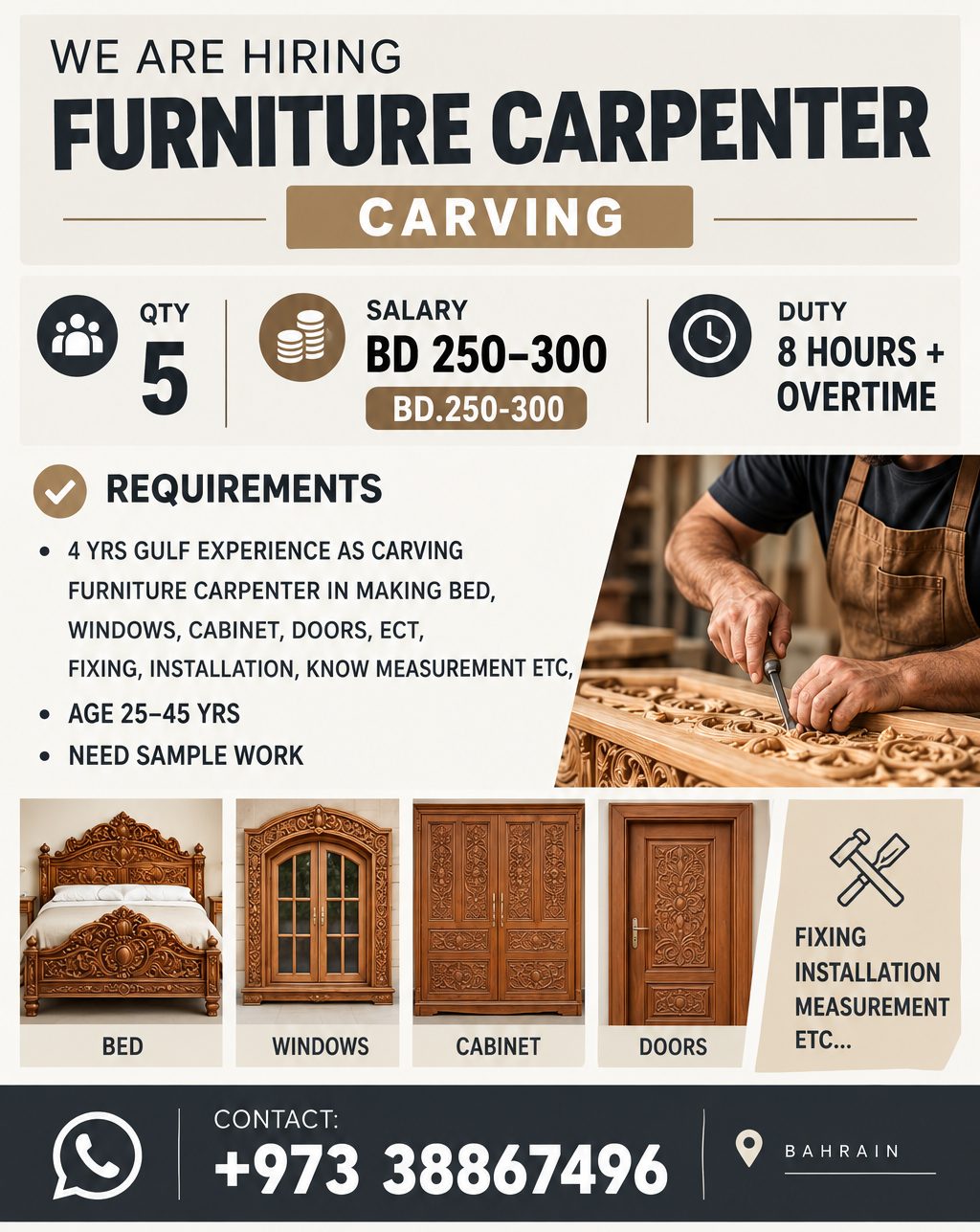 Furniture Carpenter - Carving