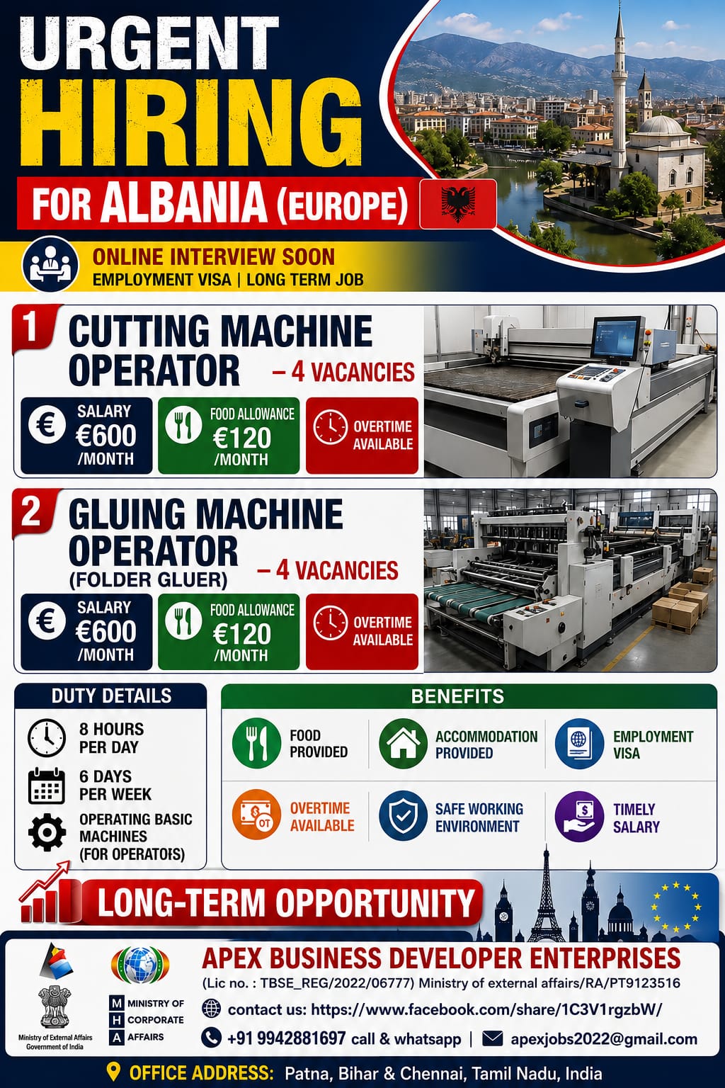 Urgent Hiring for Albania (Europe) — Apex Business Developer Enterp, Albania, Albania