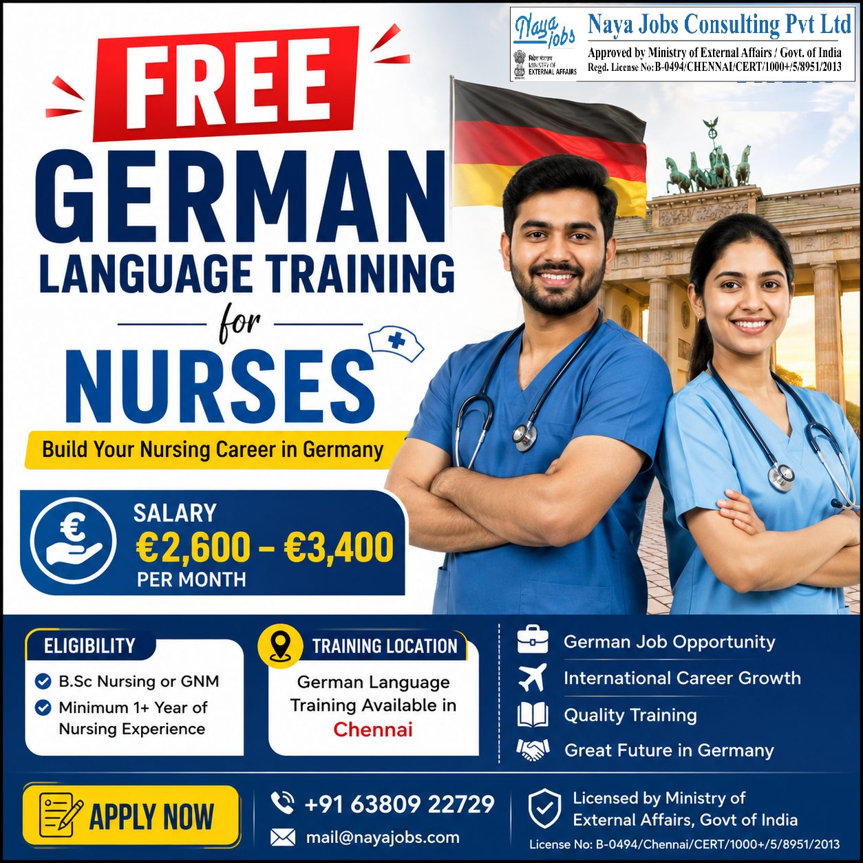 !!Staff Nurse Germany | Freshers Welcome | B.Sc Nursing / GNM!!Job — Naya Jobs Consulting Pvt Ltd, Germany, Germany