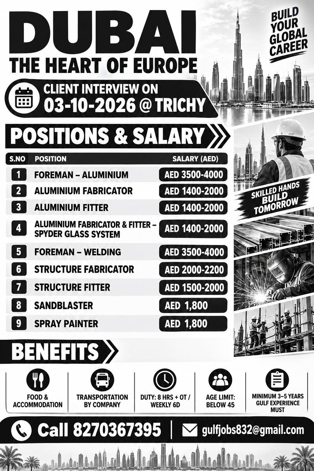 Multiple Skilled Positions - Dubai — VG TRAVELS, United Arab Emirates