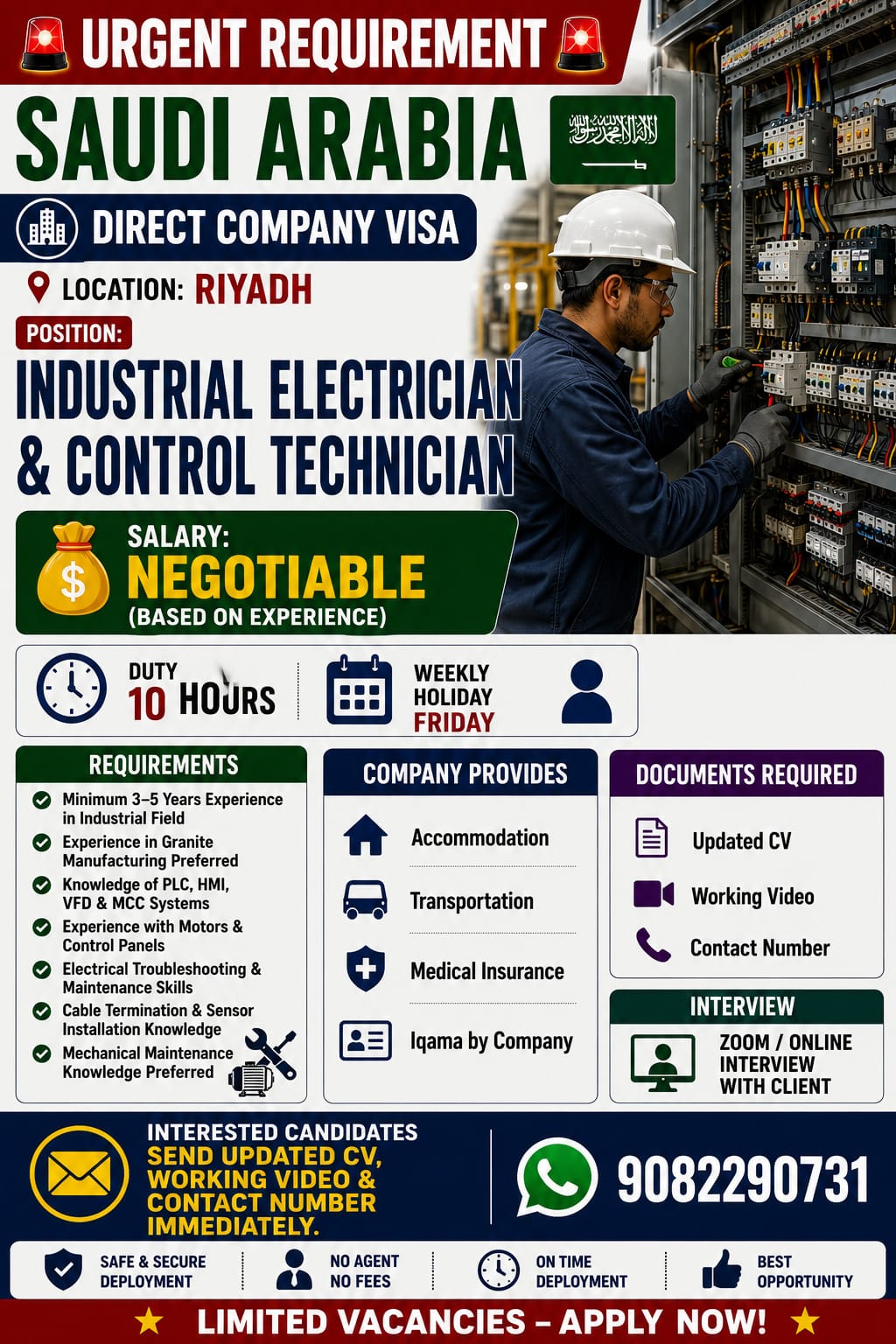 Industrial Electrician & Control Technician — V.G. Consultancy, Saudi Arabia, Saudi Arabia