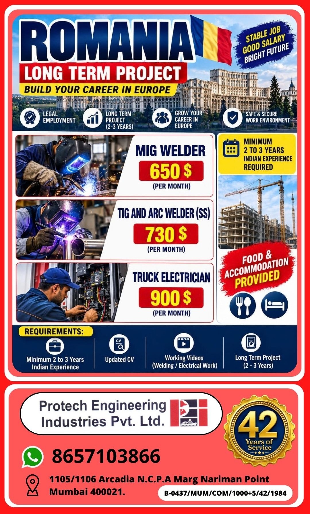 Requirement for Romania Long Term Project