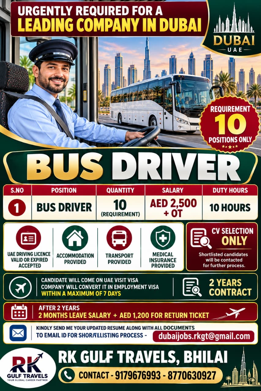 HIRING FOR A LEADING CONSTRUCTION COMPANY – DUBAI (UAE). — RK GULF TRAVELS,BHILAI, UAE, UAE