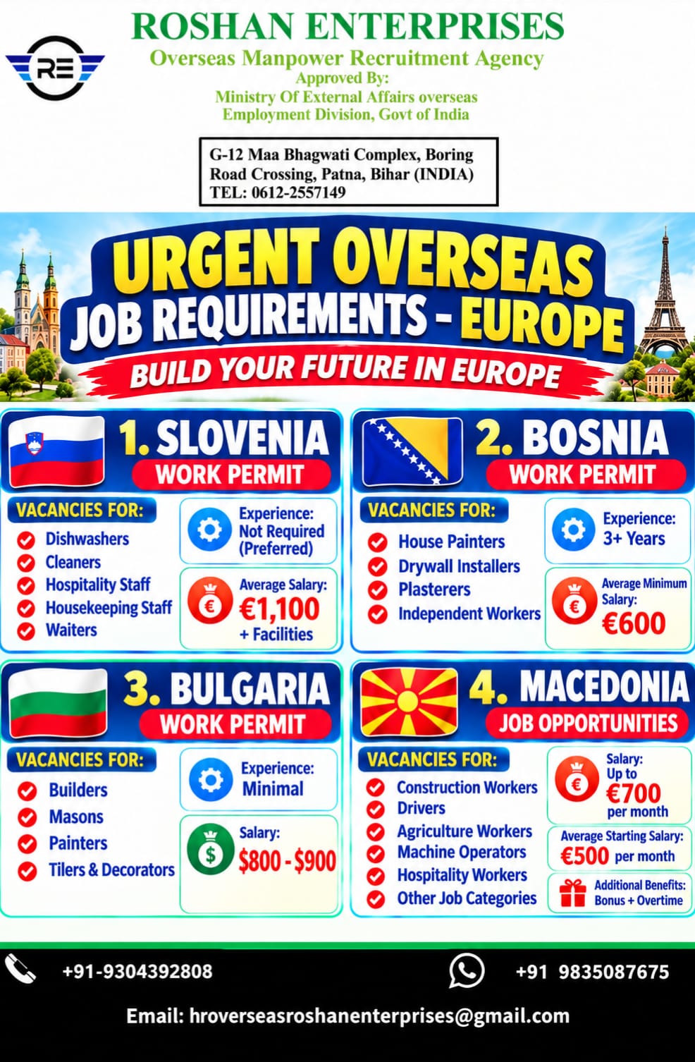 Urgent Overseas Job Requirements - Europe