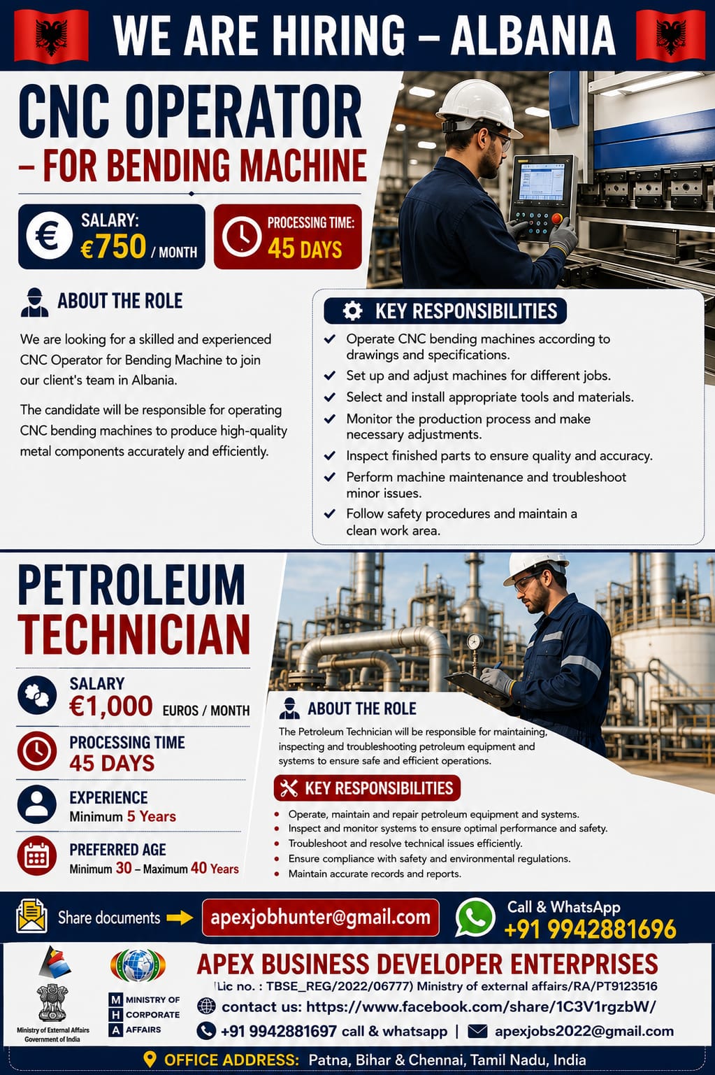 CNC Operator & Petroleum Technician - Albania