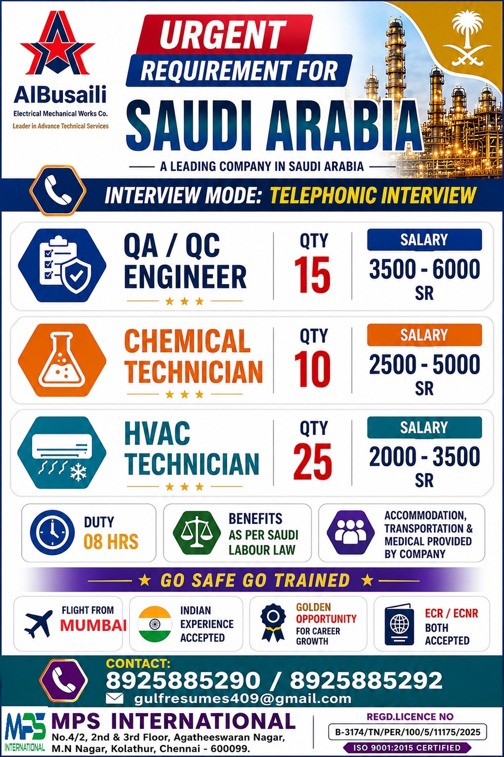 Urgent Requirement for Saudi Arabia