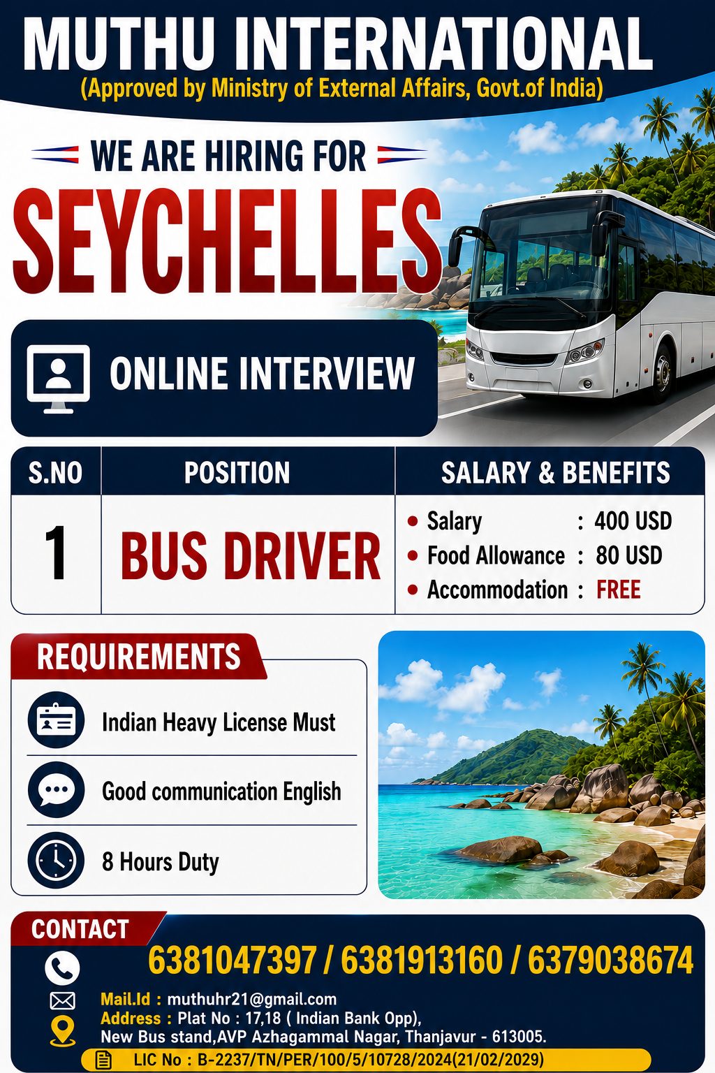 Bus Driver. — MUTHU INTERNATIONAL, Seychelles, Seychelles