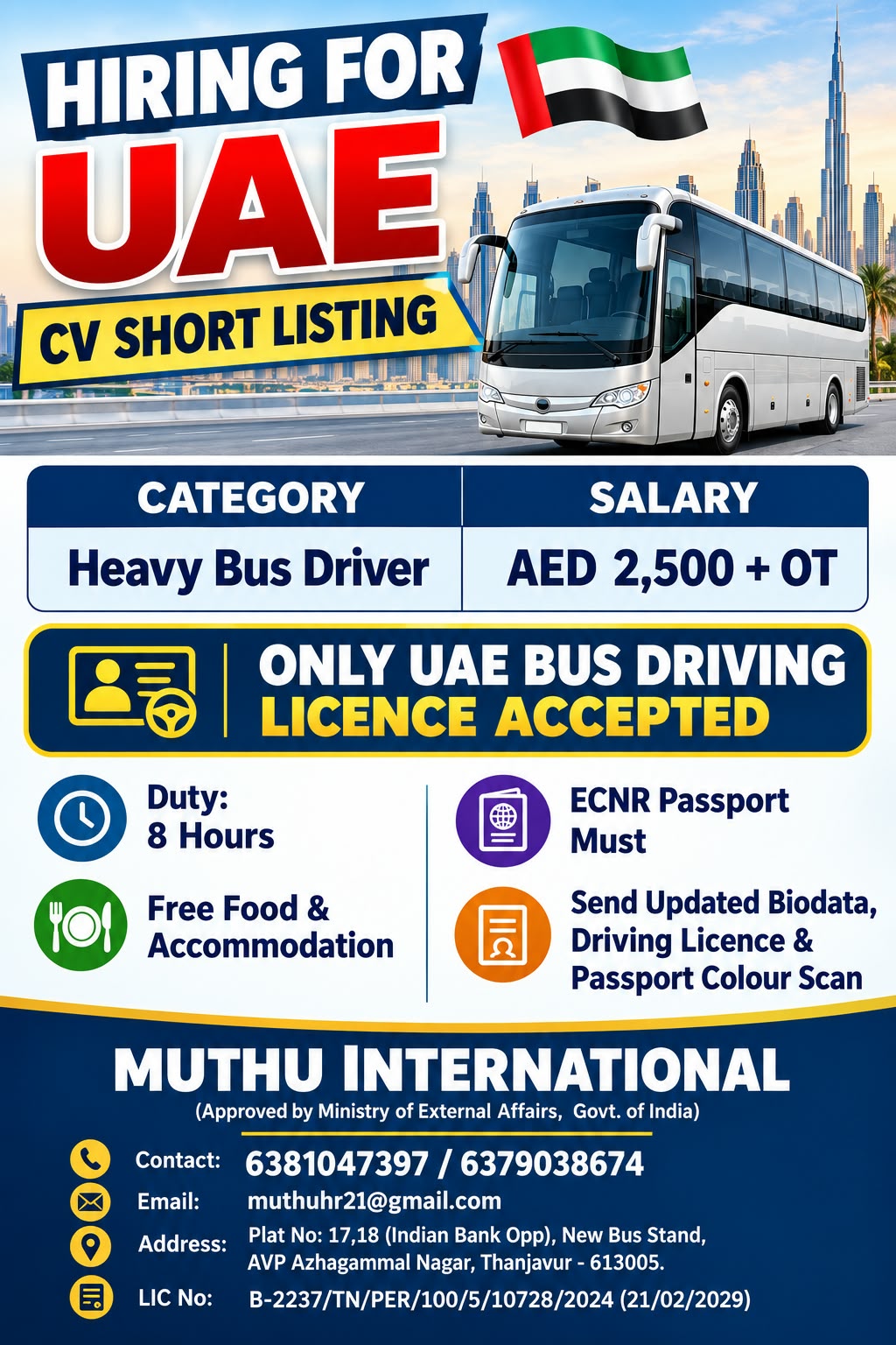 Heavy Bus Driver interview@@@@ — MUTHU INTERNATIONAL, United Arab Emirates