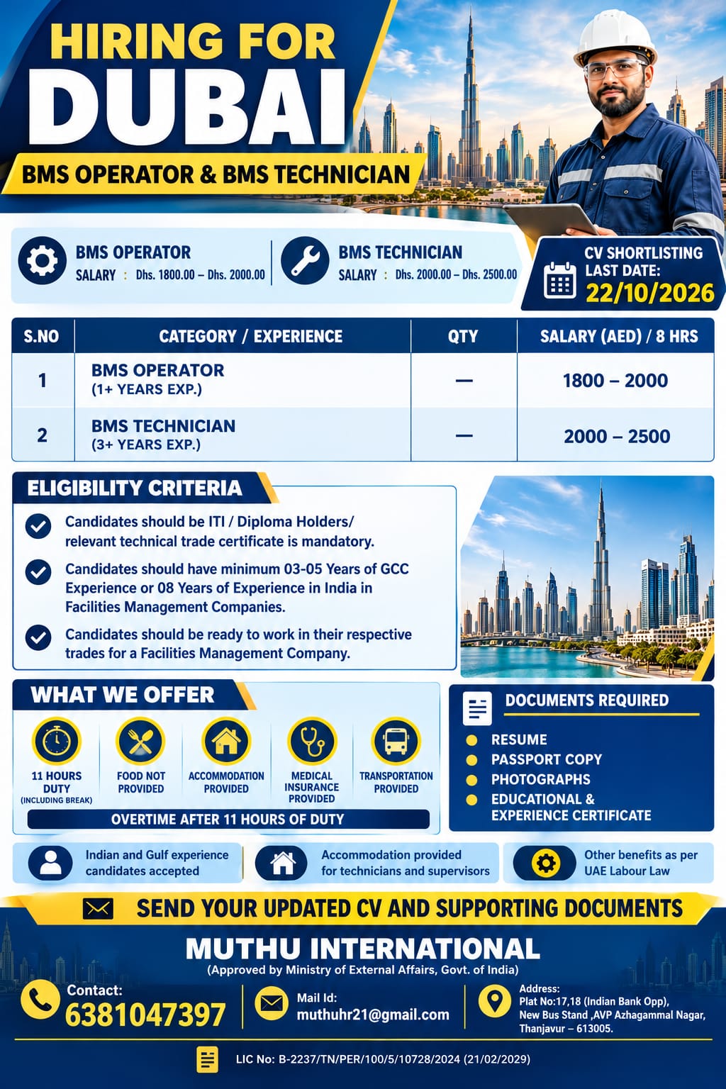 Bms operator — MUTHU INTERNATIONAL, Dubai, Dubai