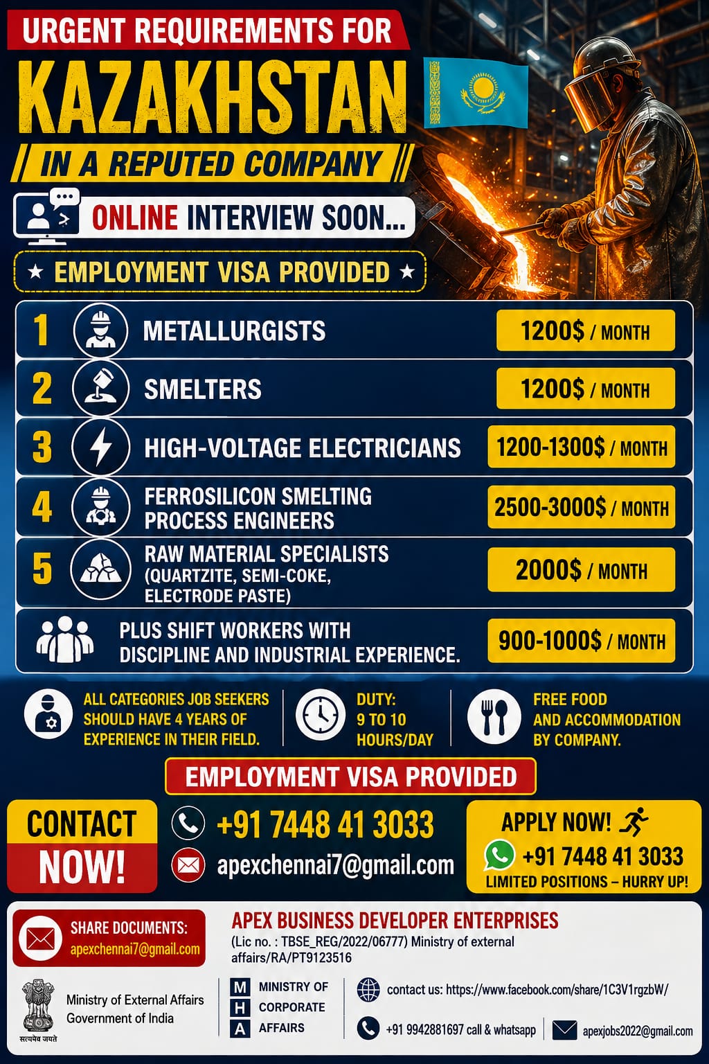 Urgent Requirements for Kazakhstan