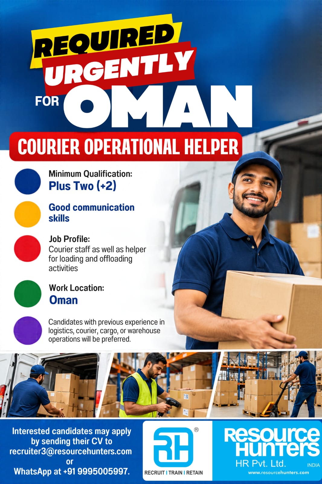 Courier Operational Helper — RESOURCE HUNTERS HR PVT LTD, Oman, Oman