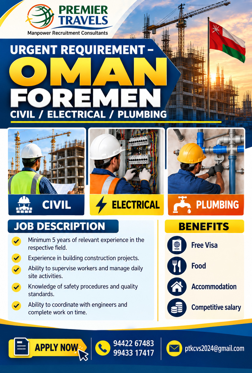 FOREMEN(CIVIL/ELECTRICAL/PLUMBING)
