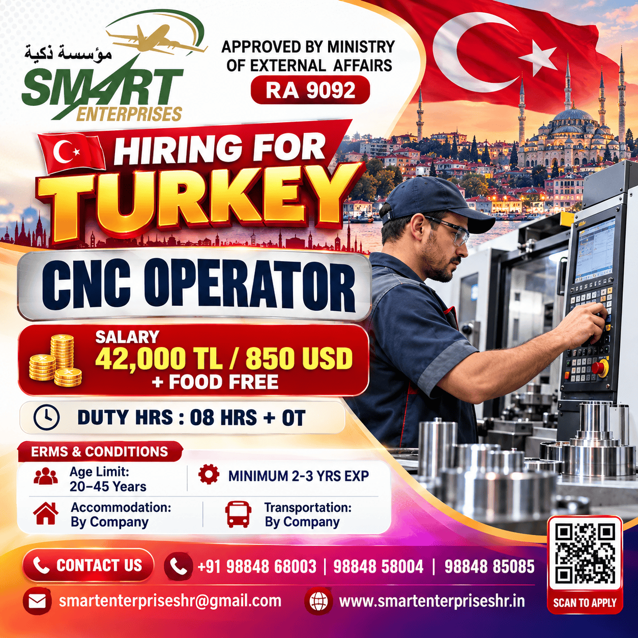 CNC OPERATOR TURKEY — smartenterpriseshr@gmail.com, TURKEY, TURKEY