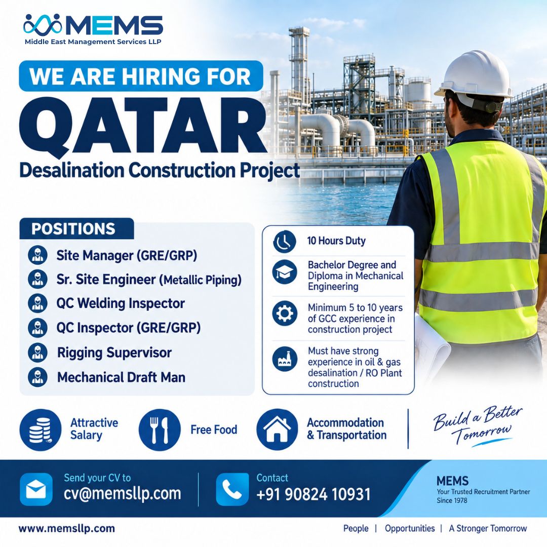 HIRING FOR QATAR – DESALINATION PROJECT
