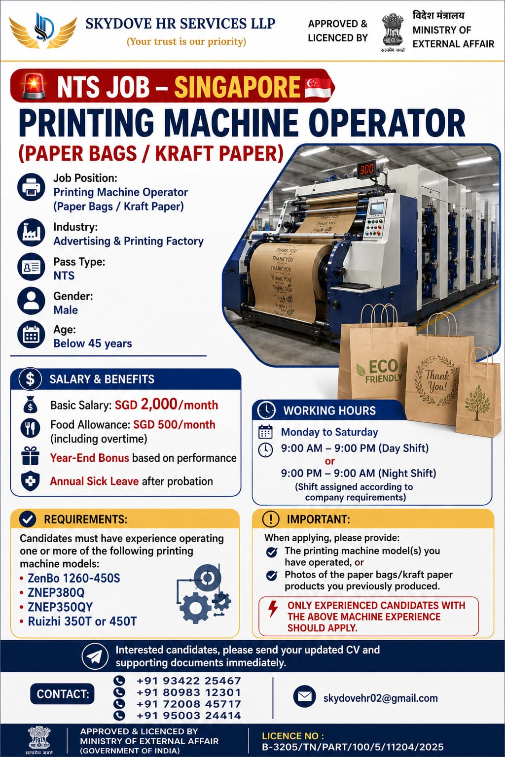 Printing Machine Operator (Paper Bags / Kraft Paper)