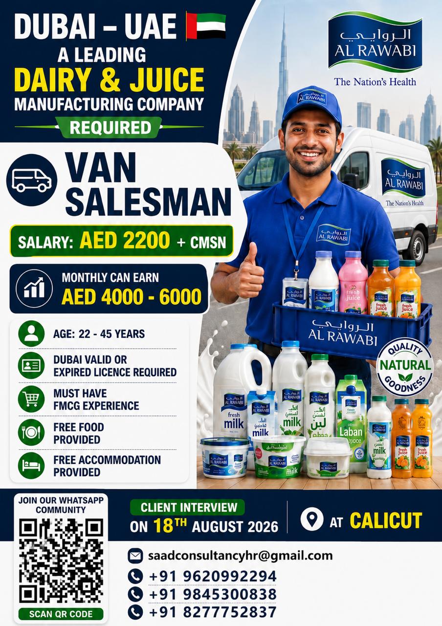 HIRING Van salesman FOR UAE DUBAI