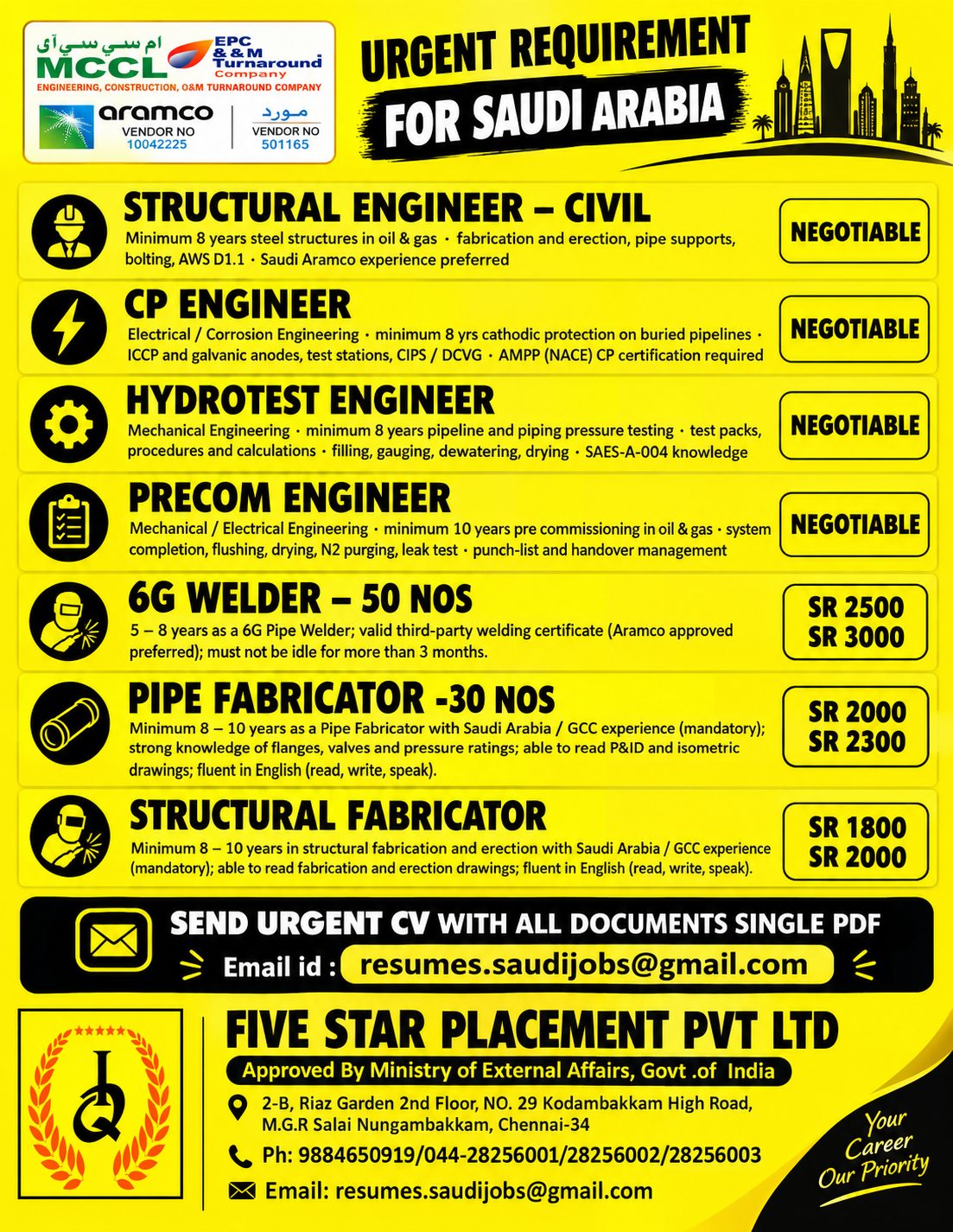 URGENT REQUIREMENT  FOR SAUDI ARABIA - MCCL 2