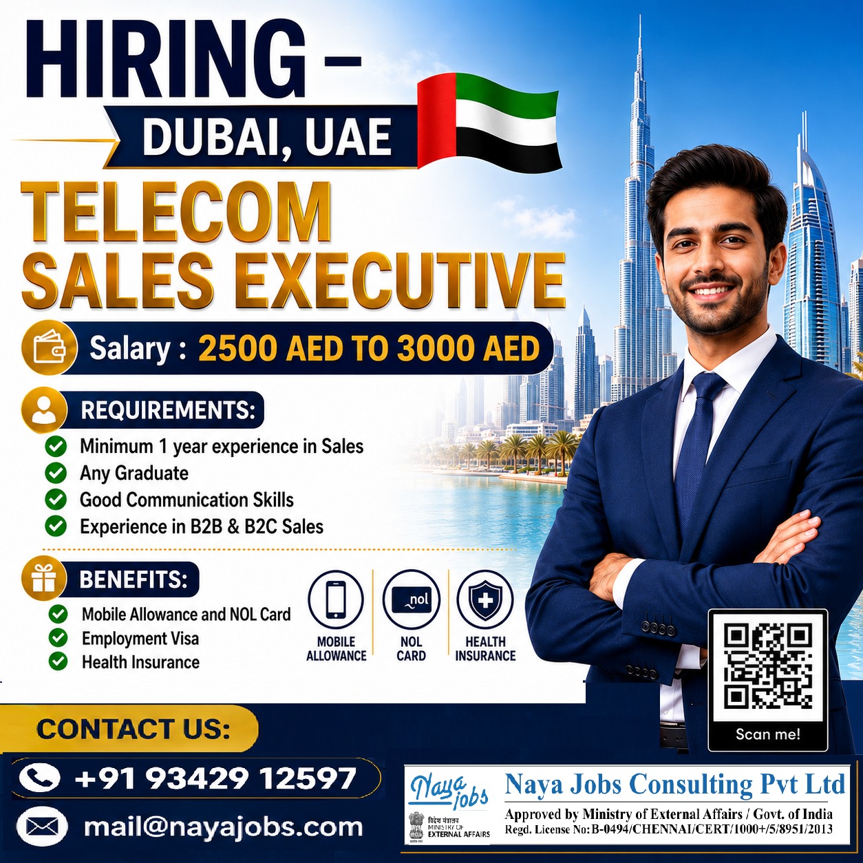 Hiring for Telecom sales job in Dubai — Naya Jobs Consulting Pvt Ltd, UAE, UAE