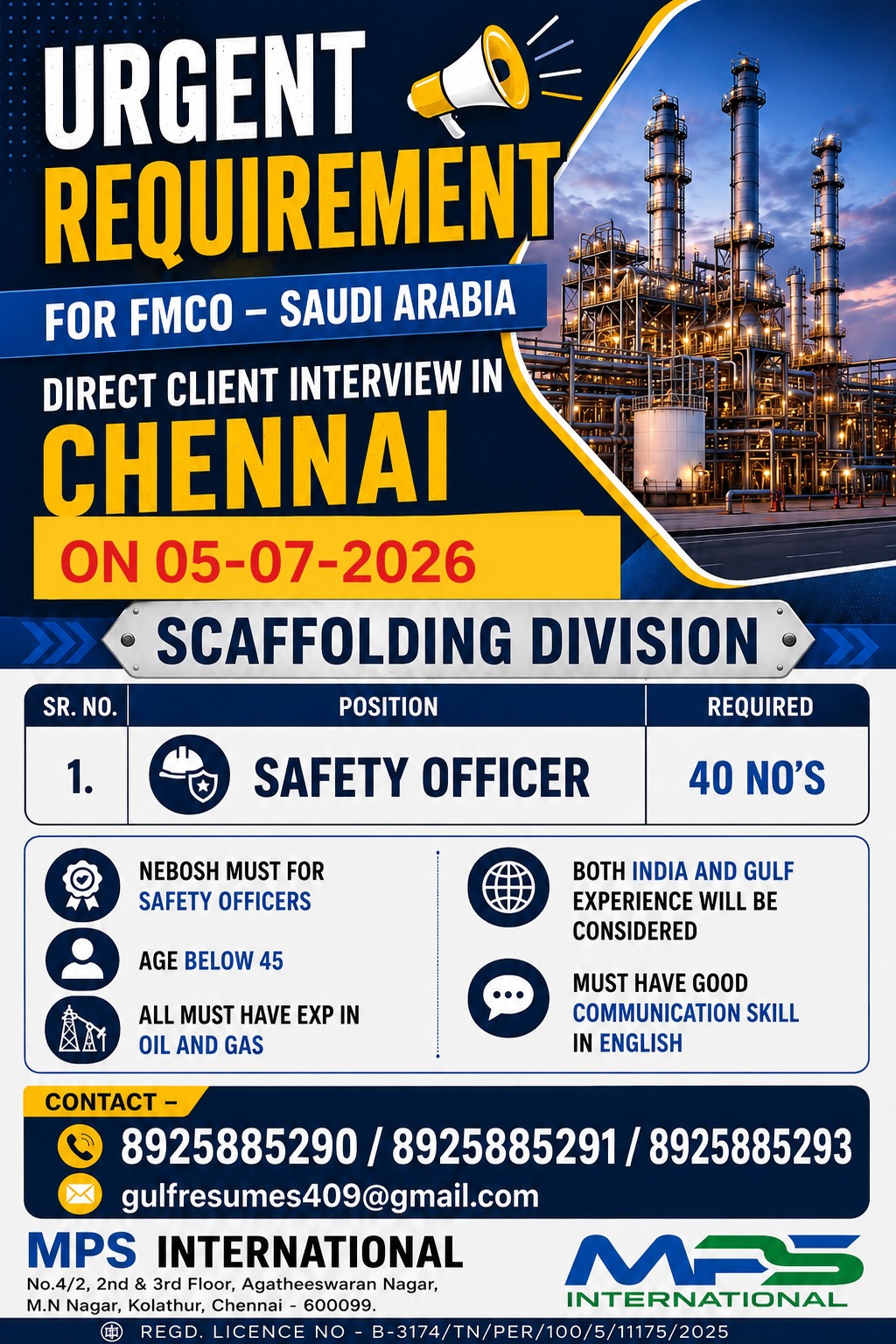 Scaffolding Division - Safety Officer — MPS INTERNATIONAL, Saudi Arabia, Saudi Arabia