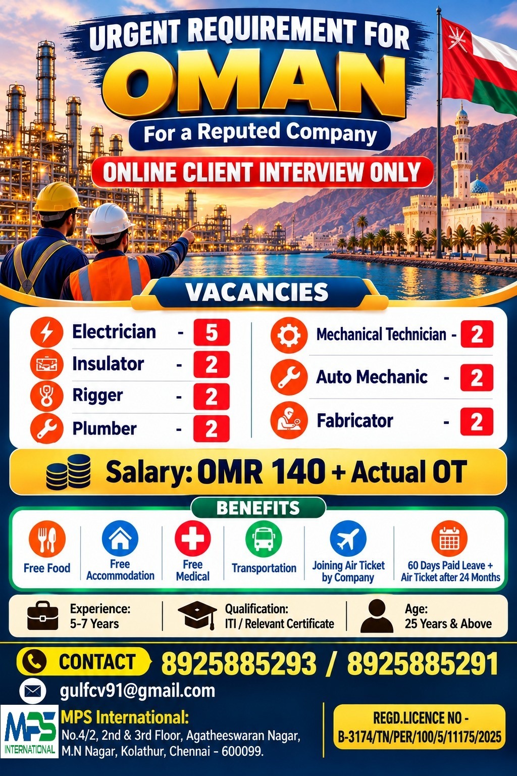 Urgent Requirement for Oman