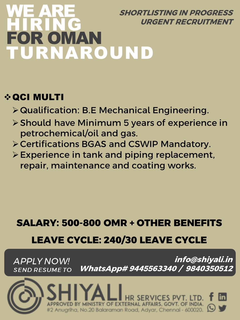 Mechanical Engineering - Oman Turnaround