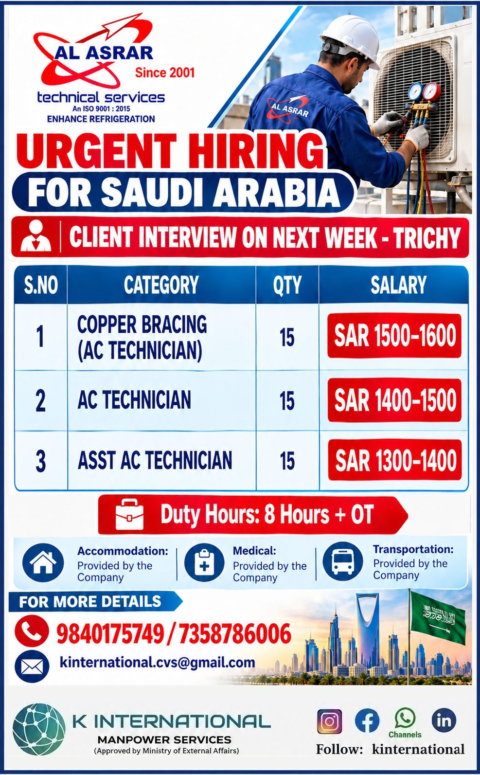 Urgent Hiring - SAUDI ARABIA