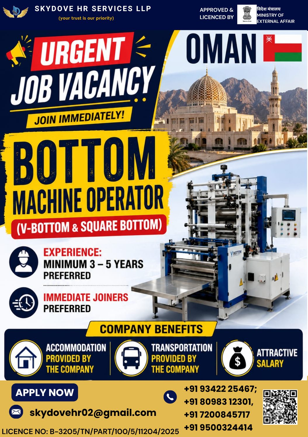 BOTTAM MACHINE OPERATOR (V- BOTTAM & SQUARE BOTTAM)