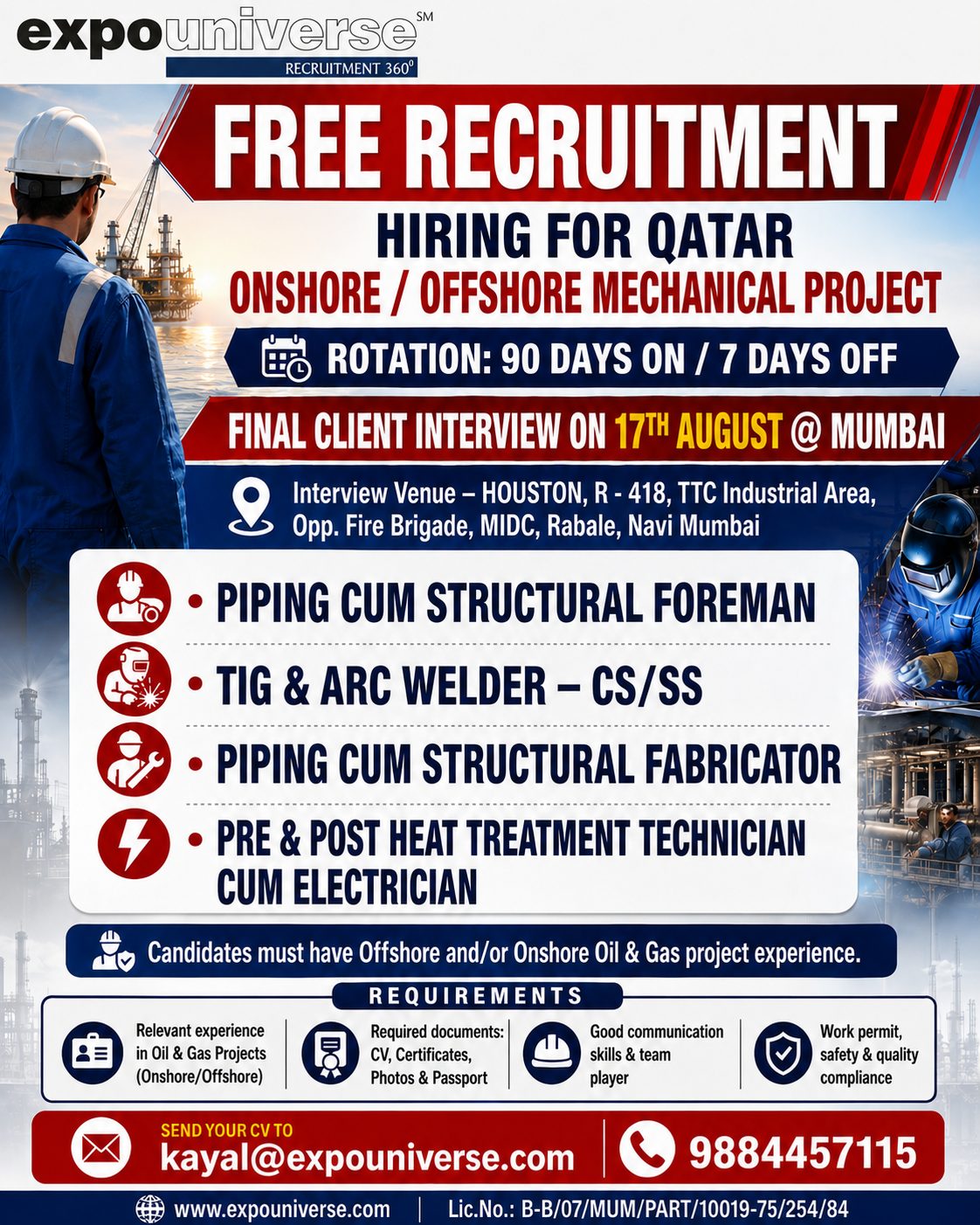 Hiring for Qatar - Onshore /Offshore Mechanical Project