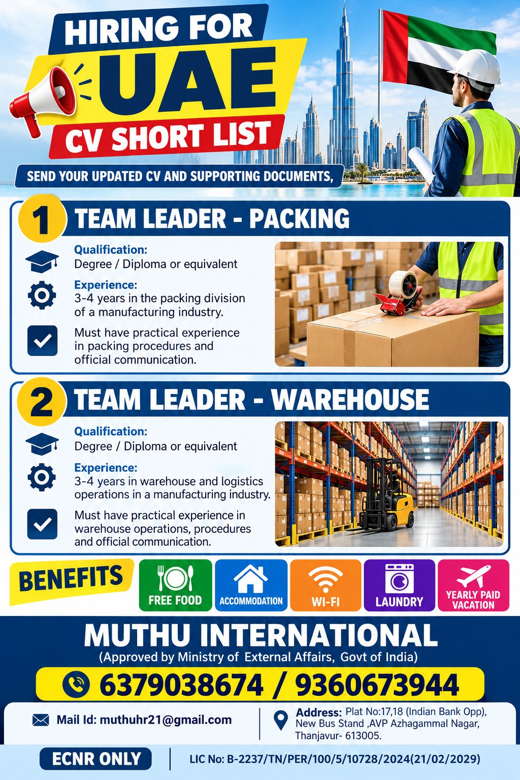 Team Leader - Packing & Warehouse — MUTHU INTERNATIONAL, UAE, UAE