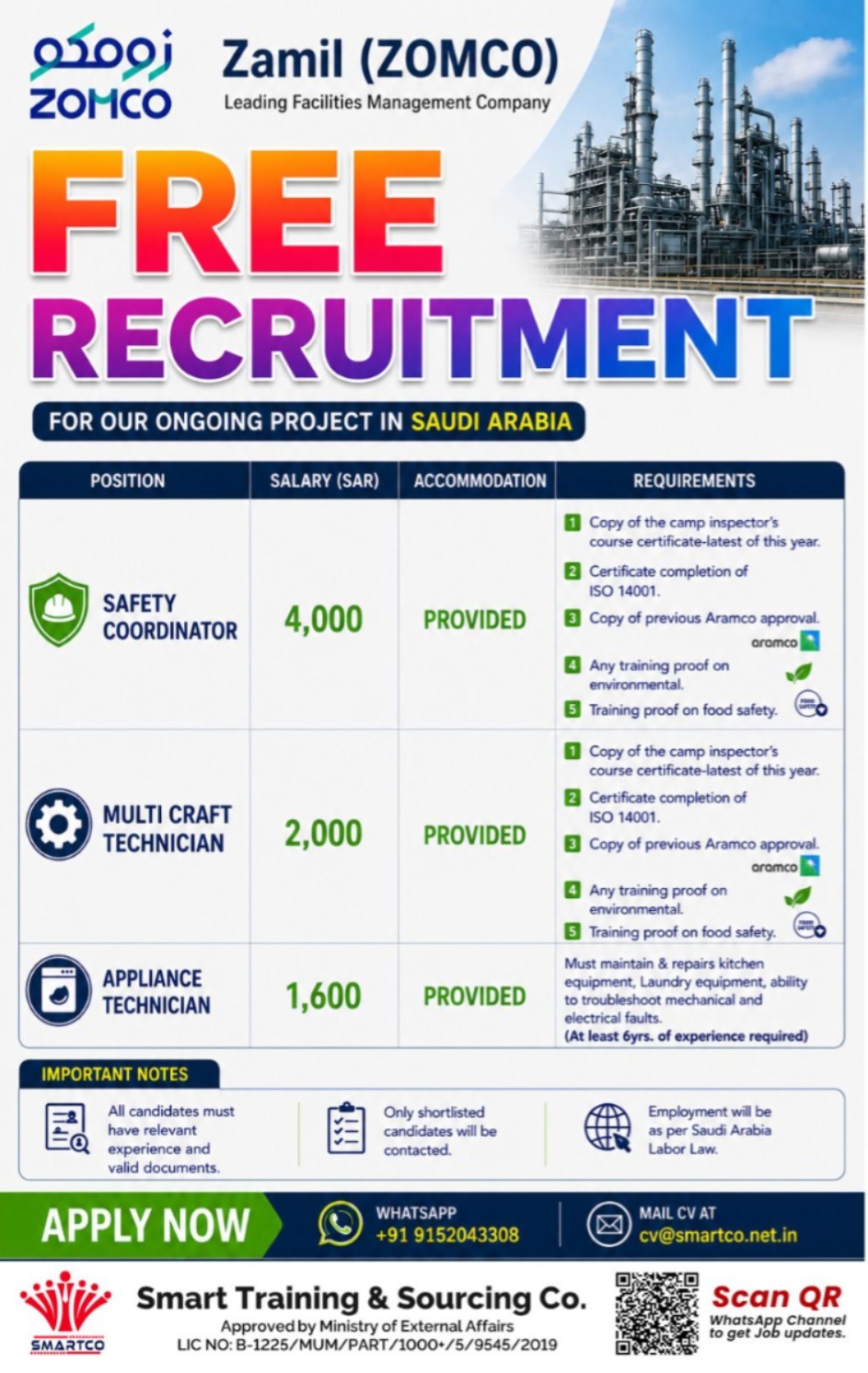Free Recruitment for Saudi Arabia — Smart Training &amp; Sourcing Co, SAUDI ARABIA