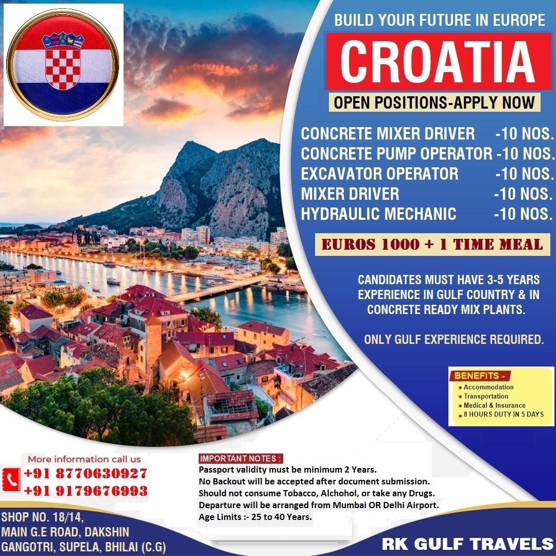 HIRING FOR A LEADING CONCRETE READY MIX PLANT – CROATIA (EUROPE) — RK GULF TRAVELS,BHILAI, CROATIA, CROATIA