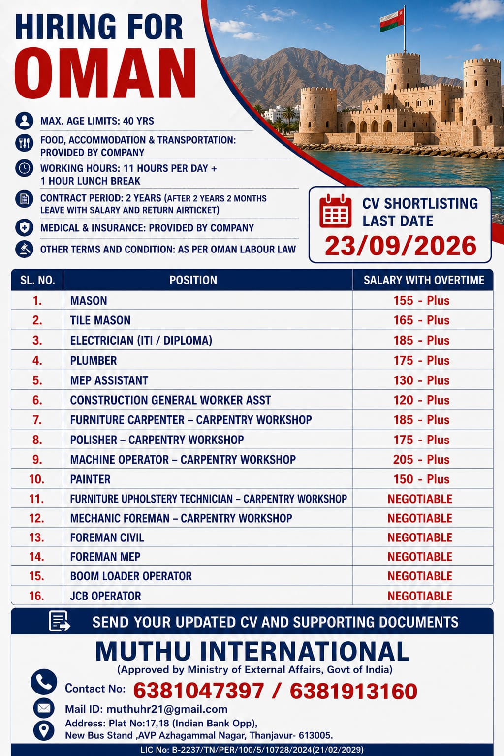 Hiring for Oman......