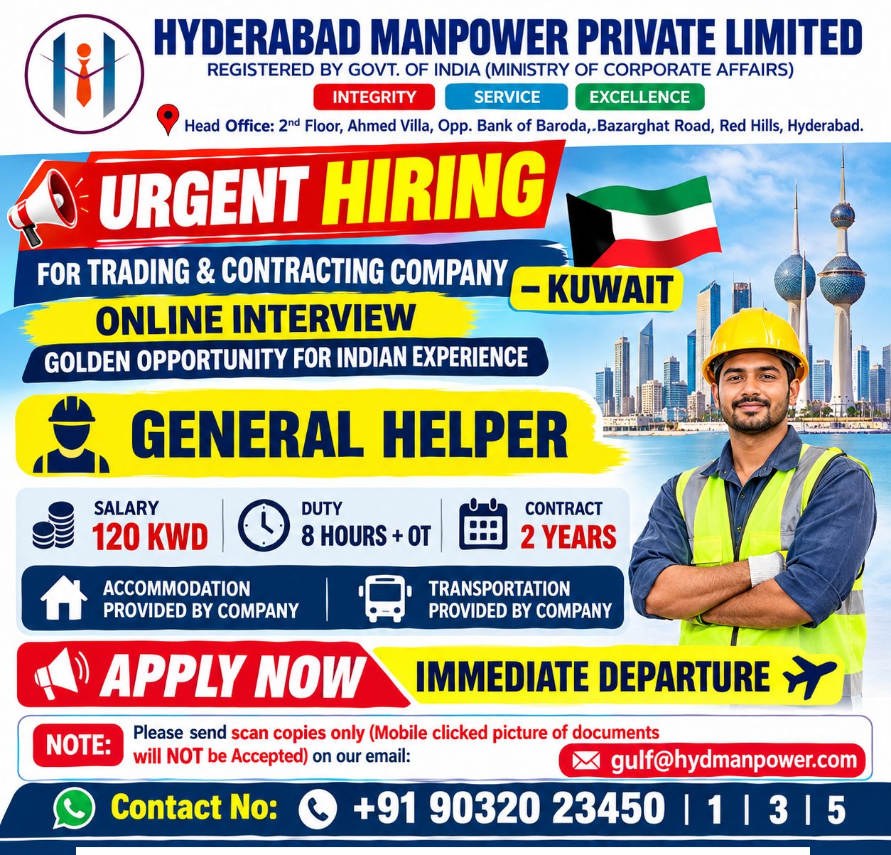 Hiring Gereral Helper's for Kuwait