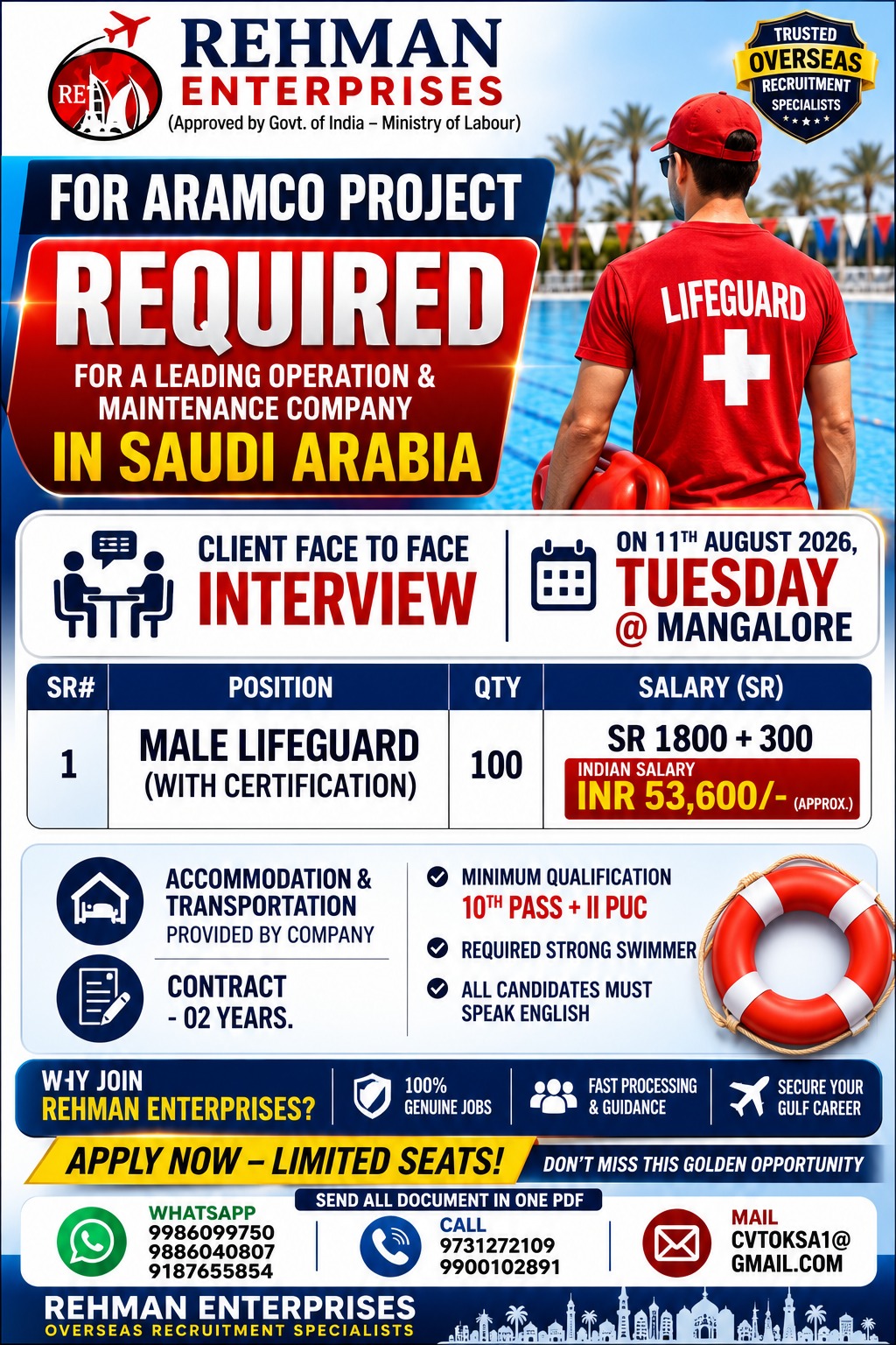 Male Lifeguard for ARAMCO Project