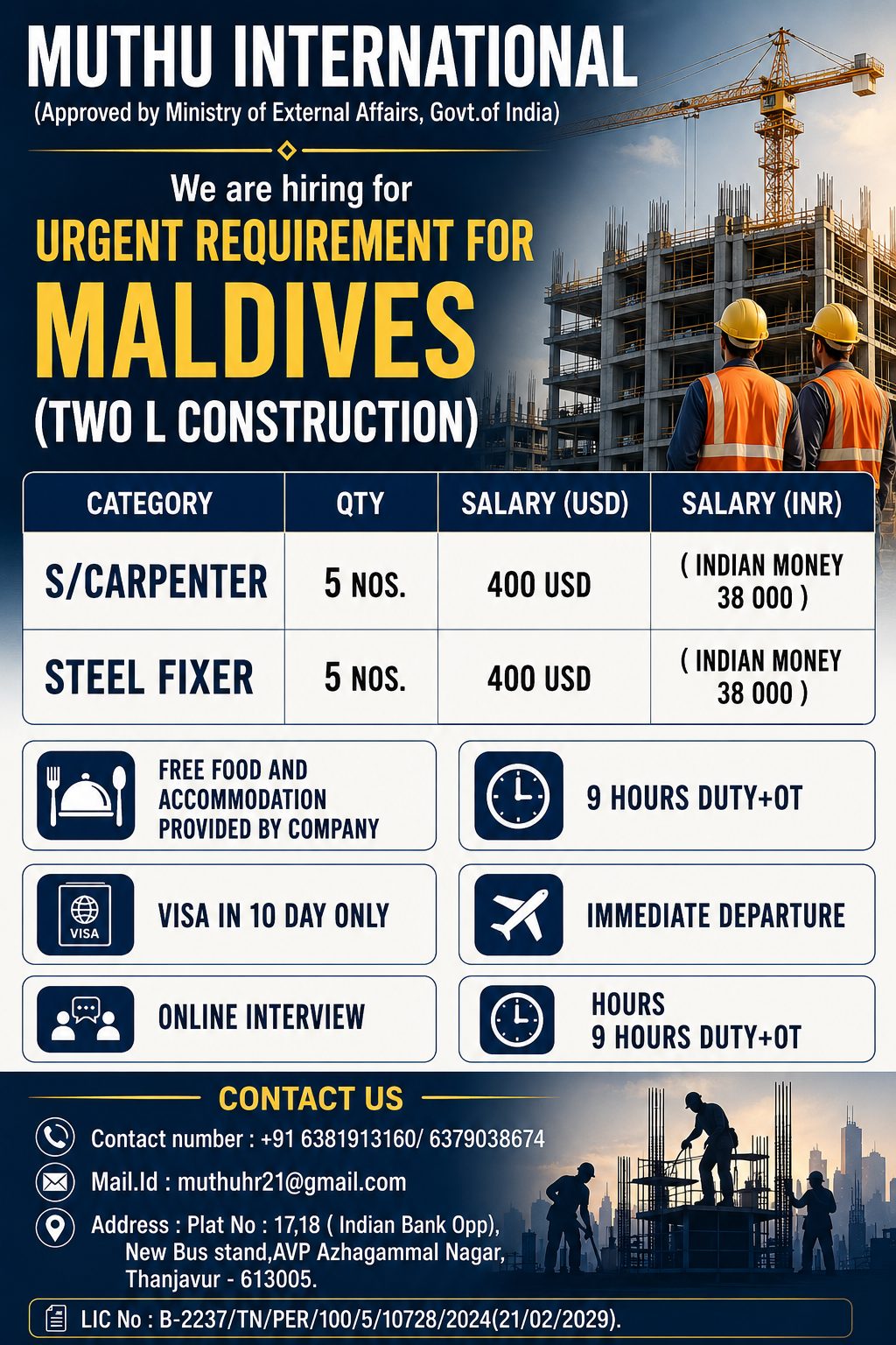 Steel fixer — MUTHU INTERNATIONAL, Maldives, Maldives