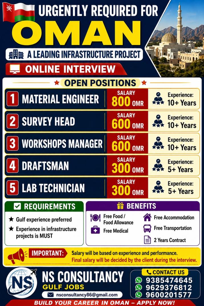 LEADING INFRASTRUCTURE PROJECT REQUIREMENT FOR OMAN — nsconsultancy, OMAN, OMAN