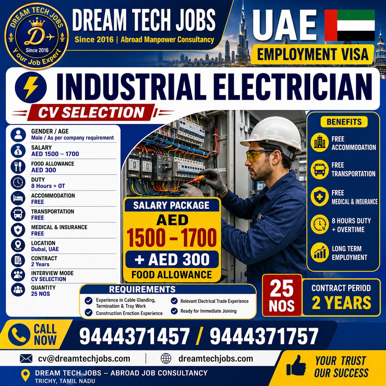 Industrial Electrician — Dream Tech Jobs - Trichy, UAE