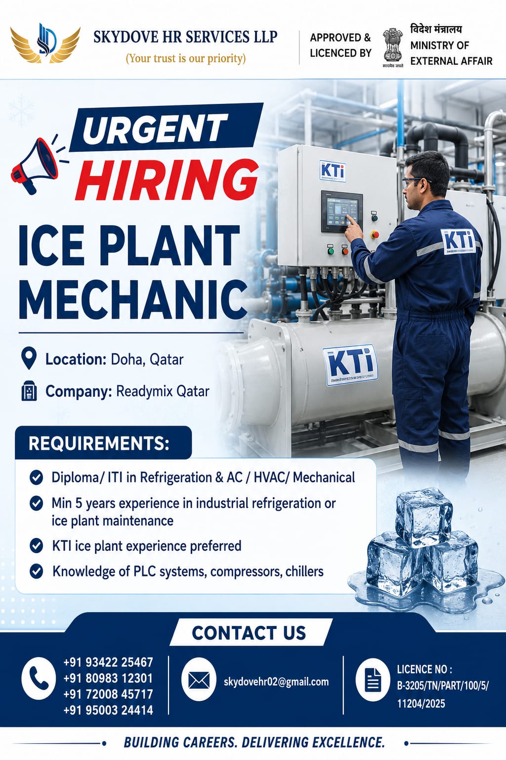 ICE PLANT MECHANIC — SKY DOVE HR SERVICES LLP, Qatar, Qatar
