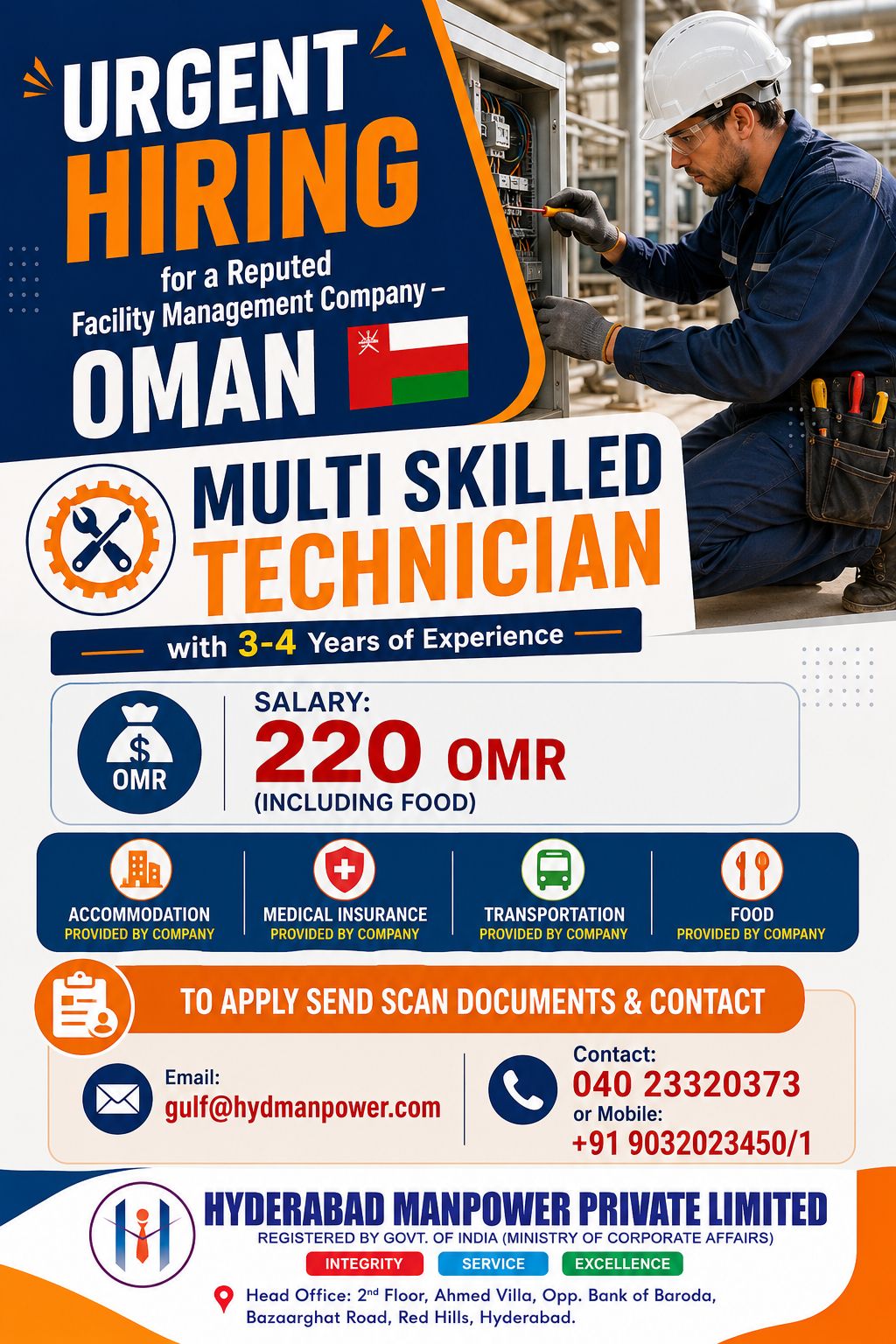 Hiring Multi Skilled Technician