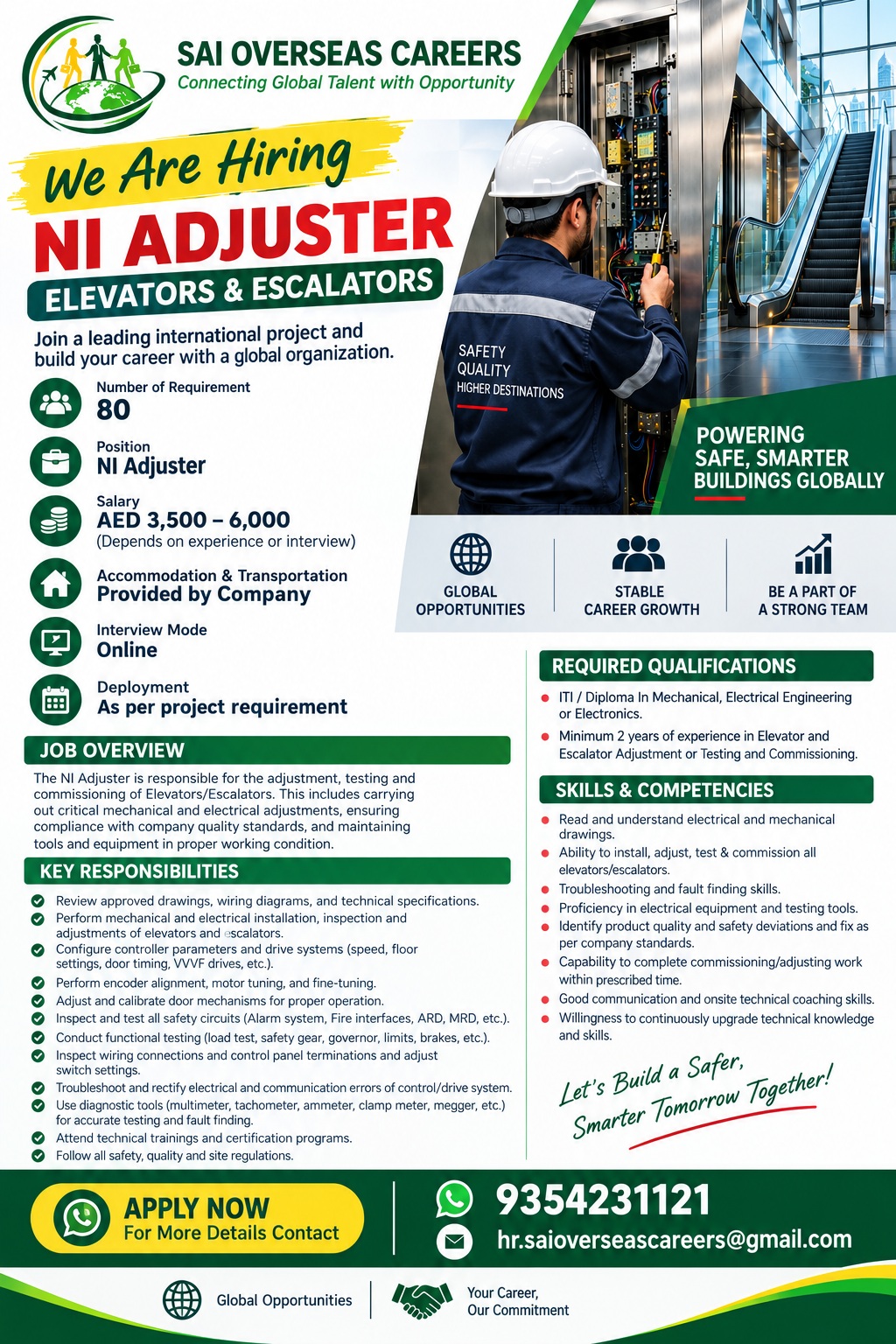 🚨 WE ARE HIRING – NI ADJUSTER 🚨  Elevators & Escalators | UAE