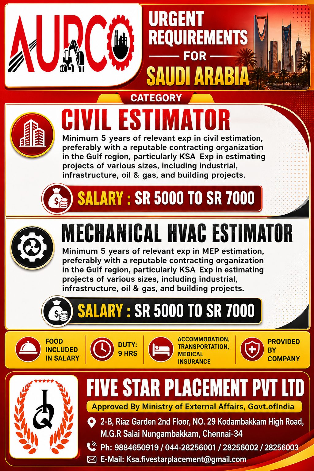 CIVIL ESTIMATOR  MECHANICAL HVAC ESTIMATOR  FOR SAUDI ARABIA