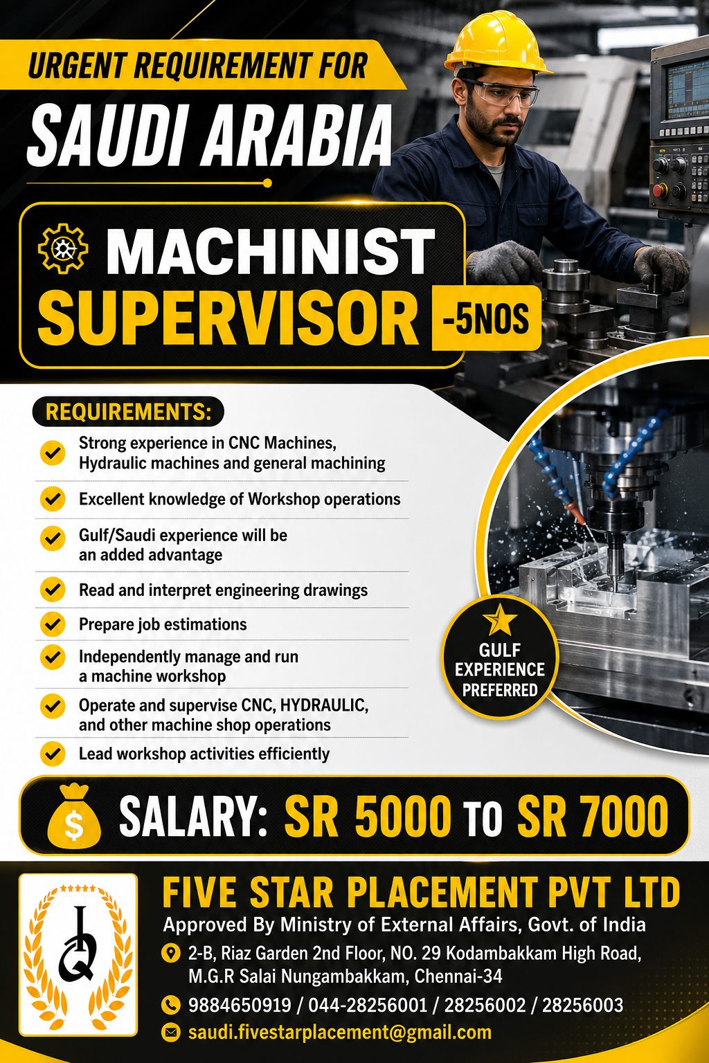 URGENT REQUIREMENT FOR  SAUDI ARABIA