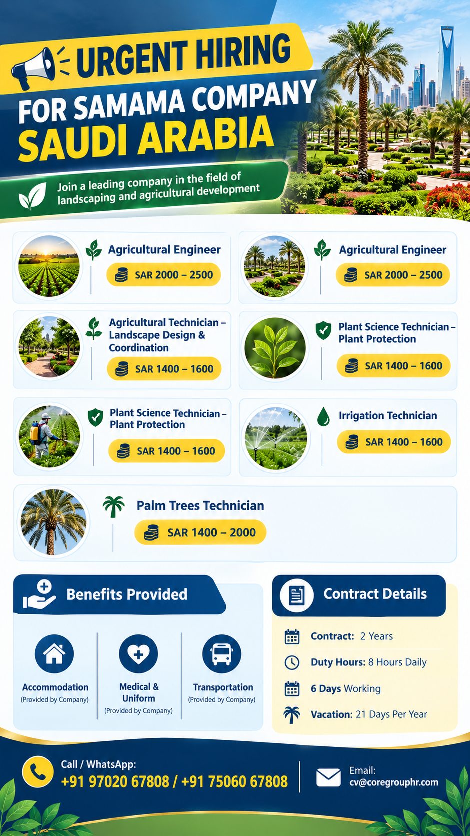 💥FOR SAMAMA COMPANY 💥 URGENT REQUIREMENT FOR SAUDI ARABIA — Core Group HR, Saudi Arabia