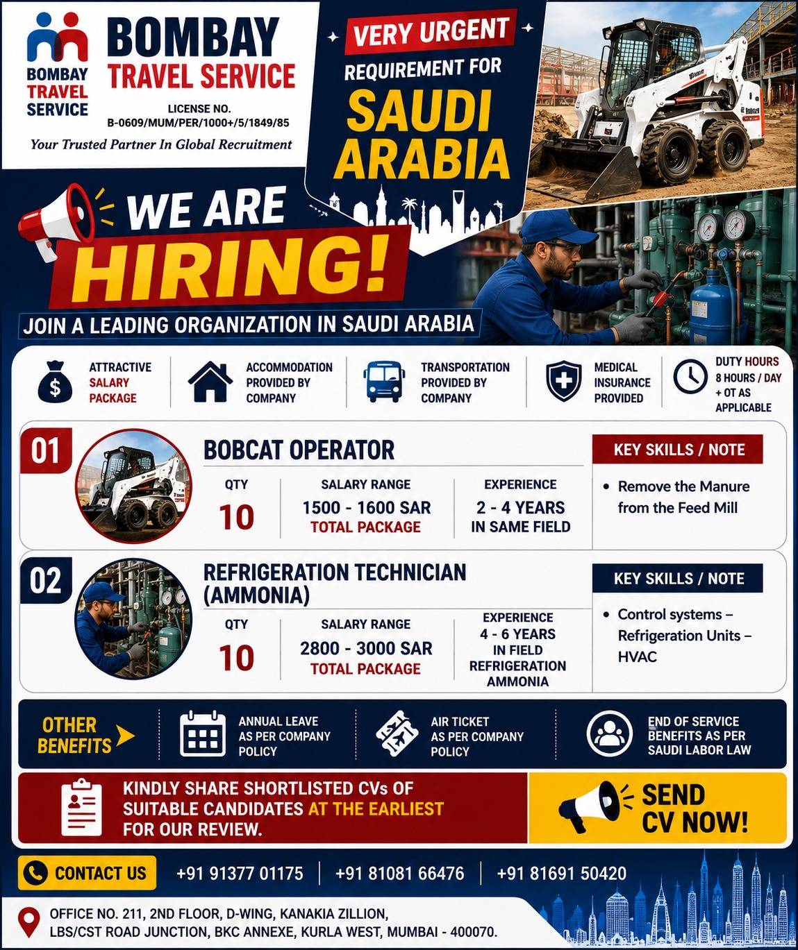 We are urgently hiring for ksa leading co.