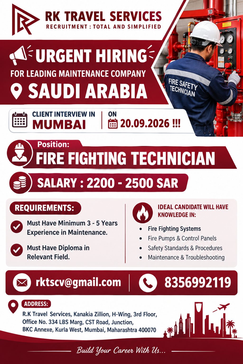 HIRING – FIRE FIGHTING TECHNICIAN | SAUDI ARABIA 🇸🇦
