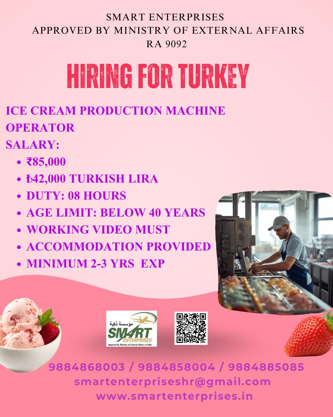 Ice Cream Production Machine Operator — smartenterpriseshr@gmail.com, TURKEY, TURKEY