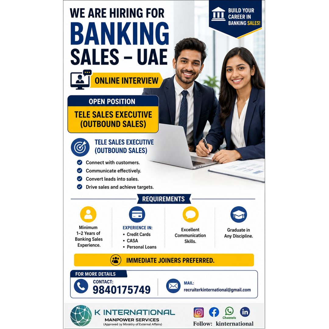 Tele Sales Executive (Outbound Sales) — K International, UAE, UAE