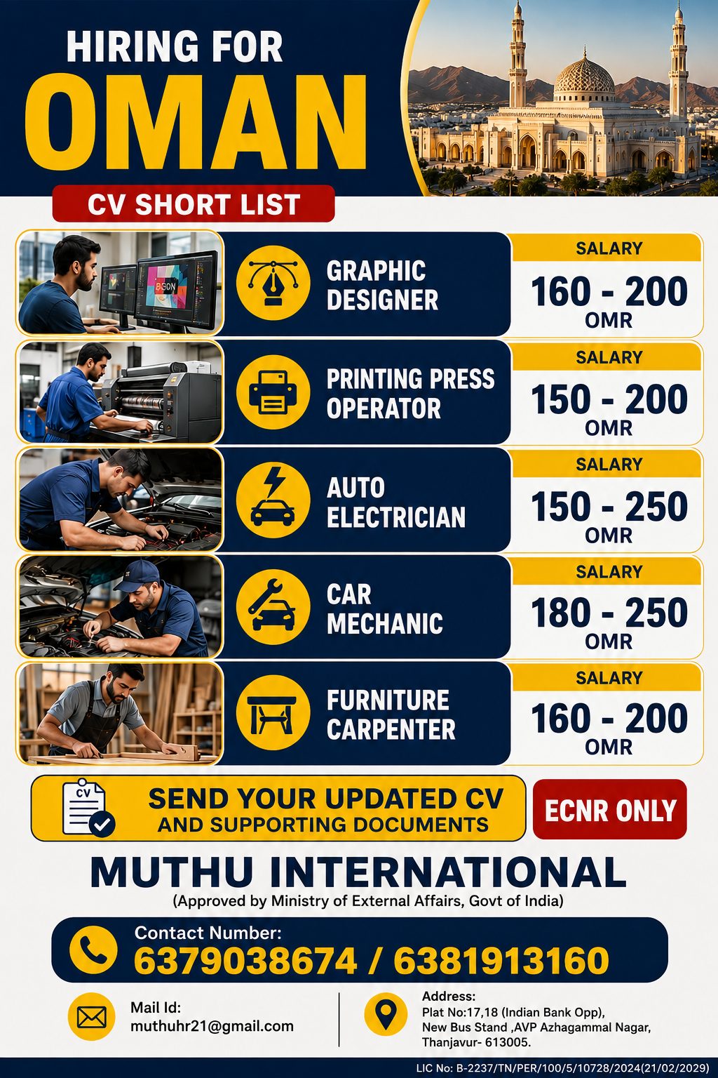 Hiring for Oman - CV Short List — MUTHU INTERNATIONAL, Oman, Oman