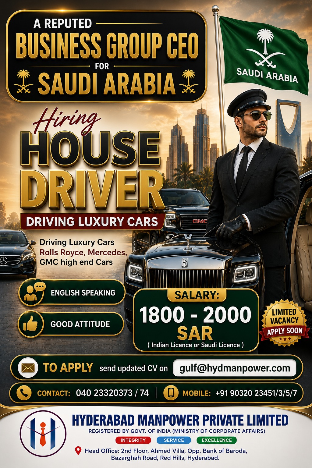 Hiring CEO Driver for KSA