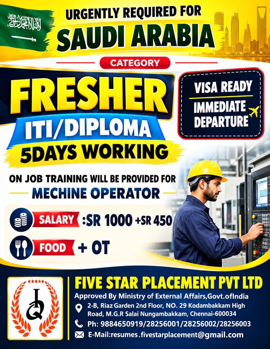 FRESHER — Five Star Placement Pvt Ltd, SAUDI ARABIA, SAUDI ARABIA